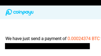 22nd payment received from CoinPayU + 0.00024374 BTC | total paid 0.00411379 BTC