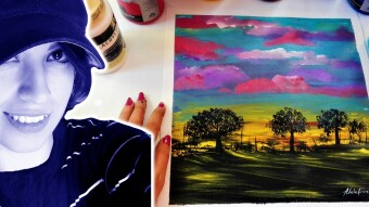 video painting Golden Sunset ,Acrylic on canvas 30.30 #0037