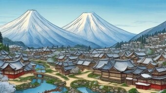 Illustration of a Japanese Village - anime style