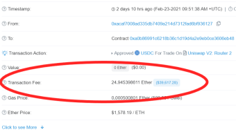 Uniswap transaction cost $39,617.28 in gas fees! Ouch!