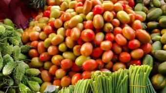 Videography of a weekly market where there are various types of vegetables, fruits