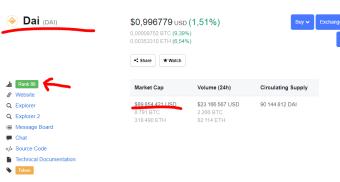 DAI coin rank 86 and Market cap 89854421 USD