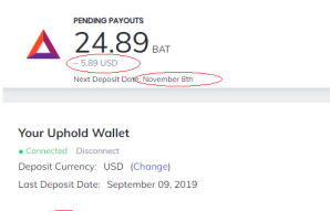 Brave Browser - Update of my earnings until the month of October 2019