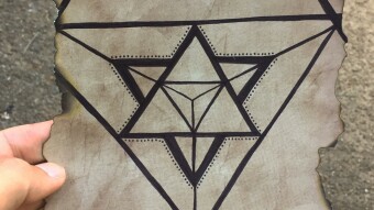 Star Tetrahedron Fractal Freehand Drawing on Burnt Canvas - Original Artwork