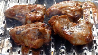 Grilled chicken wings spicy, with vegetable salad.
