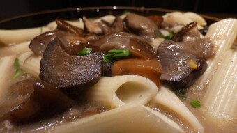 Homemade mushroom soup made of fresh boletes, sticky bun, saffron milk cap and scaber stalk mushrooms