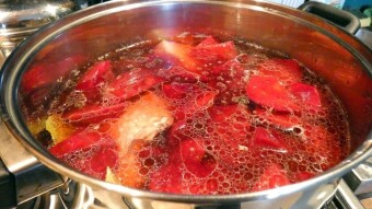 Beet borscht with garlic and marjoram