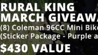 March 2021 MINI-BIKE Giveaway at Rural King (USA) - Coleman 96cc Mini Bike (Sticker Package - Purple and Red)