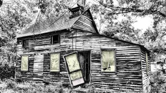 The wood cabin and the darkness day...