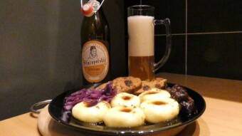 Pork loin stuffed with dried plums, Silesian dumplings, red cabbage and Old Polish beer - a paradise for the palate