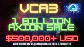 Axion Auction Day 125 (18 Mar) 100M AXN, 31ETH, 3.2M AXN/ETH! Venture Capital Auction 3, More WBTC
