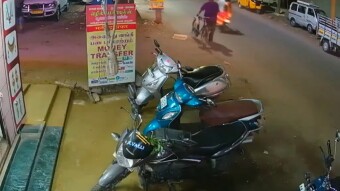 Unsupervised child crosses road and gets hit by a bike