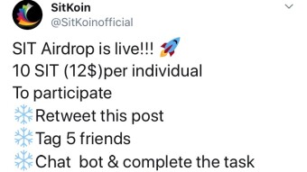 SIT - Participate in Airdrop SitKoin to receive 10 SIT tokens ($ 12)