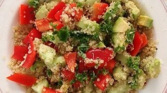 Quinoa power salad with tomatoes and avocado