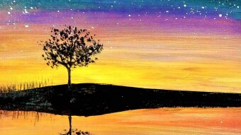 Painting Sunset And Starry Night With Acrylic colors on canvas ,steps