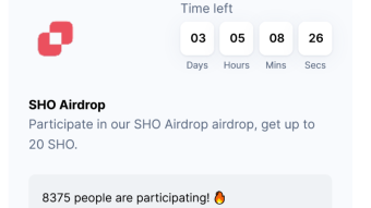 Participate in the SHO Airdrop to get up to 20 SHO (worth appx 4$)