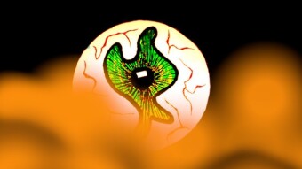 Weird Eye Moon with Clouds and Treetops