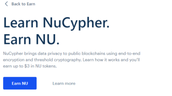 New Coinbase Earn Token - Watch NuCypher Video learning & Earn 3$ in NU