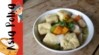 Noodle Soup with Tofu Puffs and Shrimp Balls