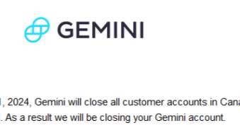 Gemini to Shut Down its Operation for the Canadian Market