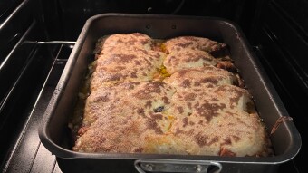 Foodbook #964 rest papoutsakia from yesterday with bechamel