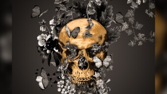 Golden Skull In The Foliage : Photoshop Creative Artwork With Process And YouTube Tutorial
