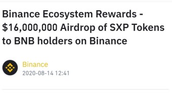 Huge Airdrop! 16.000.0000$ Worth Of SXP ( Swipe ) Will Be Airdroped By Binance To BNB Holders