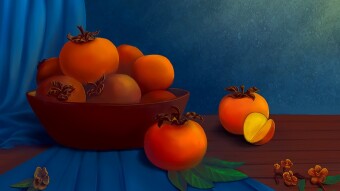 Digital art_2019. Still life with persimmons.