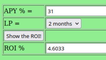 A simple way to convert a DeFi project APY to a ROI on a lock-up/in period.