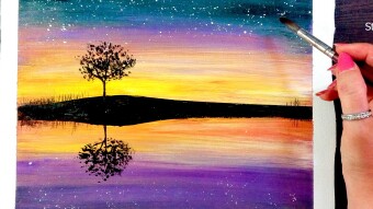 Painting Sunset And Starry Night With Acrylic colors | How To Paint Easy #0027