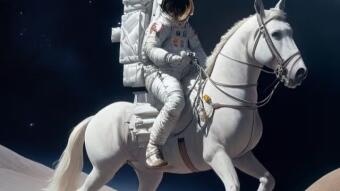 Astronaut riding on the moon / astronauta cabalgando en la luna