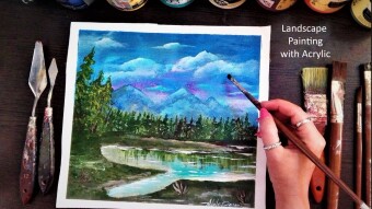 Landscape painting with acrylic colors , video and pictures