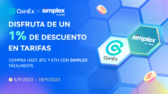 ¡Compra criptomonedas en CoinEx a través de Simplex y disfruta de un descuento del 1% en la tarifa de servicio!