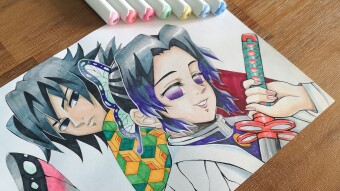 Drawing DEMON SLAYER Shinobu Kocho & Tomioka Giyuu | Kimetsu no Yaiba | Anime Speed Painting