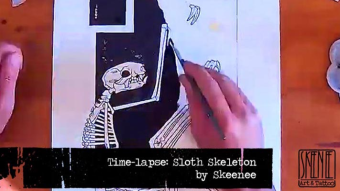 Speed Drawing: Ink Painting of a Sloth Skeleton