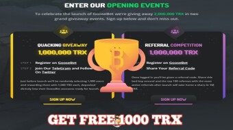 GooseBet Giving Away 2,000,000 TRX in Two Grand Giveaway Events . Sign Up Below and Don’t Miss Out
