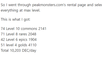 Splinterlands Rental Prices - A few numbers