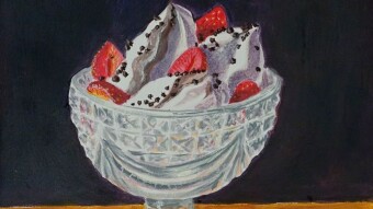 Ice cream in crystal ice-cream bowl (acrylic painting)