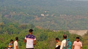 Standing at the edge of a lush green valley