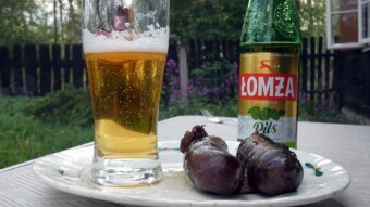 "Krupniok" in the company of beer Łomża Pils in rural climates