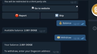 Dogecoin bot on Telegram giving DOGE by visiting links