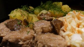 Pork tenderloin in a forest mushroom sauce