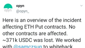 DeFi-platform Opyn lost $371 000 as a result of hacking