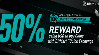 Last day Bitmart bonus 50% Reward to Buy Coins using USD, Max 100 USD