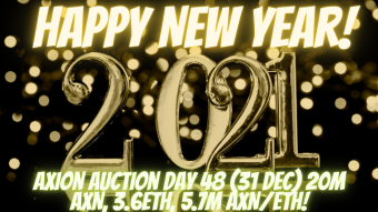 Axion Auction Day 48 (31 Dec) 20M AXN, 3.6ETH, 5.7M AXN/ETH! Happy New Year 2021 Axionites!