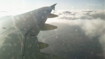 In the sky by plane