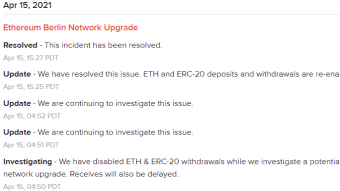 Berlin hardfork and why Coinbase didn’t allow withdrawls yesterday