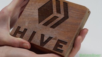 A close up look at laser etched hive logos