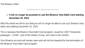 Goodbye Binance Card: it's official