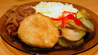 Patison from our own balcony farm a`la pork chop with purée potatoes